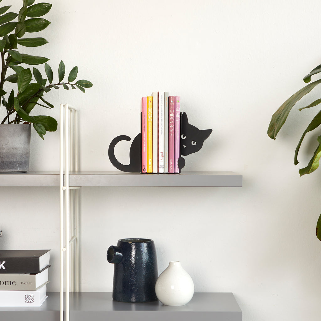 Sujetalibros Hidden Cat negro metal